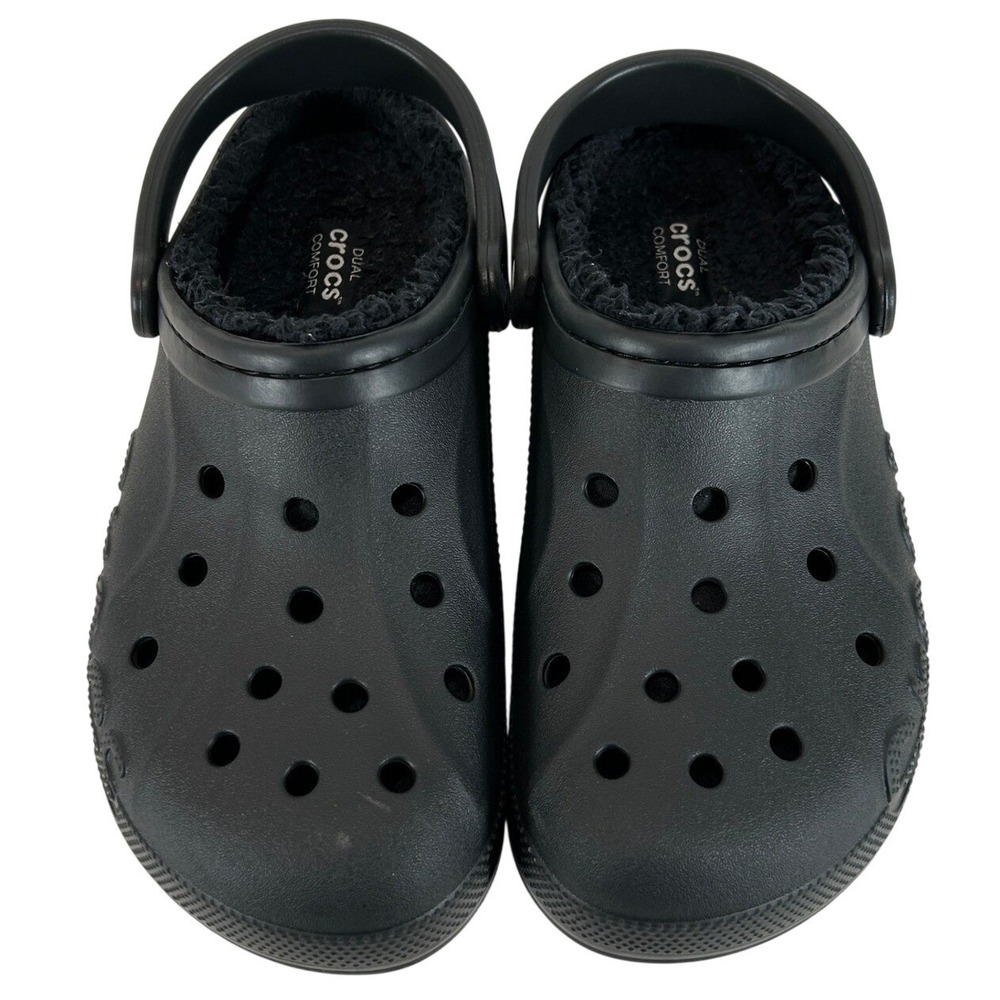Crocs Baya Lined Clog Black Faux Fur Dual Comfort Mens 9 Womens 11 Slip On Shoes